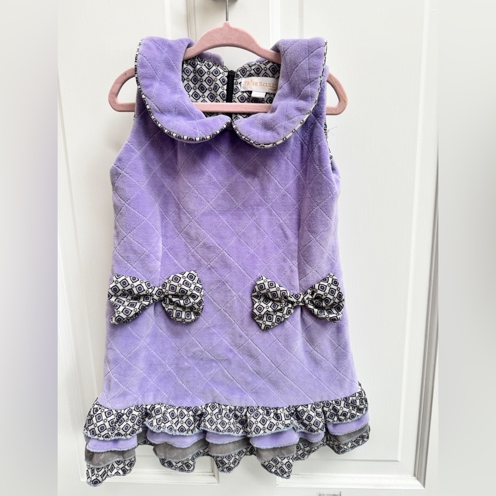 Trish Scully Child Girls 4T Purple Quilted Bow Collar Sleeveless Formal Dress